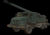 Camión equipado con un sistema de artillería Nexter obús CAESAR 6x6 de 152 x 52 mm adaptado a tener colores intercambiables primario y secundario y con luces adaptadas
